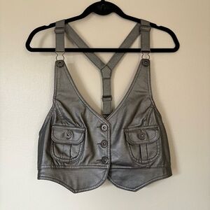 Last Kiss Silver Faux Leather Steampunk Vest